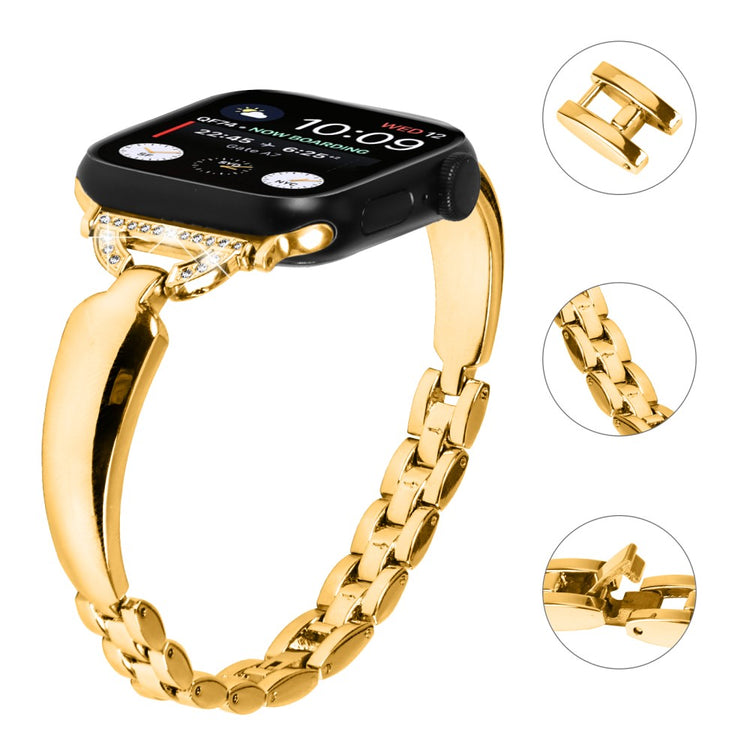 Elegant Metal Og Rhinsten Universal Rem passer til Apple Smartwatch - Guld#serie_2