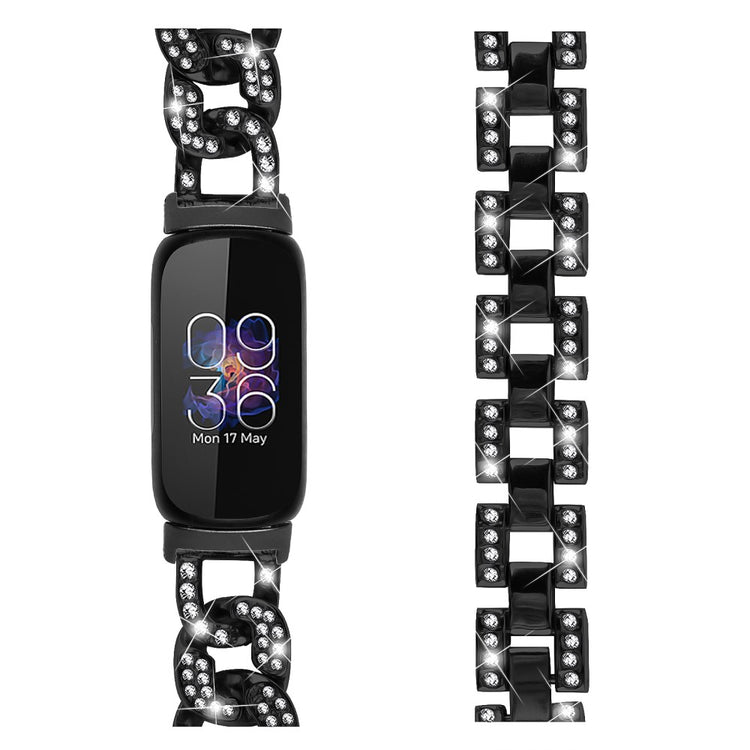 Rigtigt Godt Metal Og Rhinsten Rem passer til Fitbit Inspire 3 - Sort#serie_1