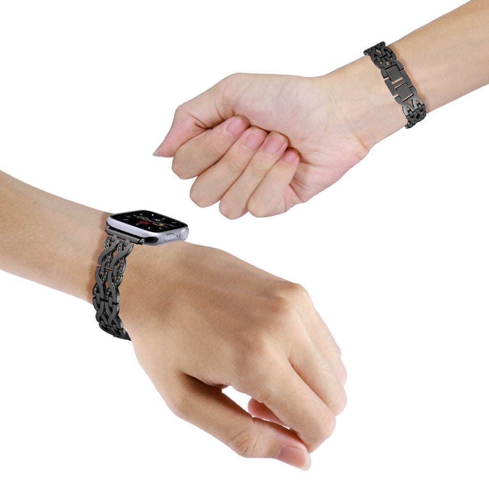 Vildt Godt Metal Og Rhinsten Universal Rem passer til Apple Smartwatch - Sort#serie_1