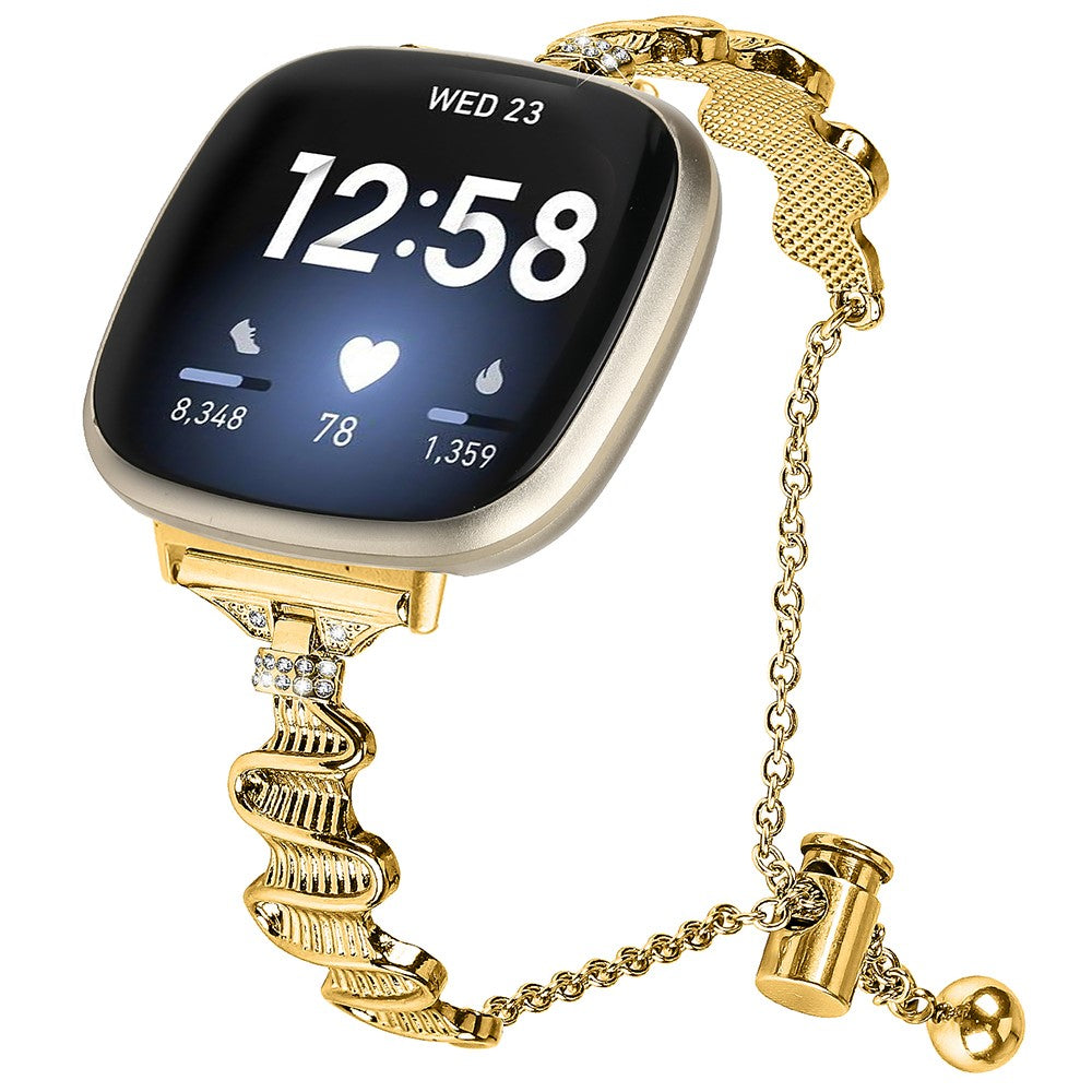 Metal Og Rhinsten Universal Rem passer til Fitbit Sense 1 / Fitbit Versa 3 - Guld#serie_2