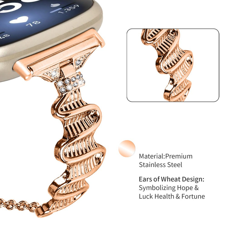 Metal Og Rhinsten Universal Rem passer til Fitbit Sense 1 / Fitbit Versa 3 - Pink#serie_3