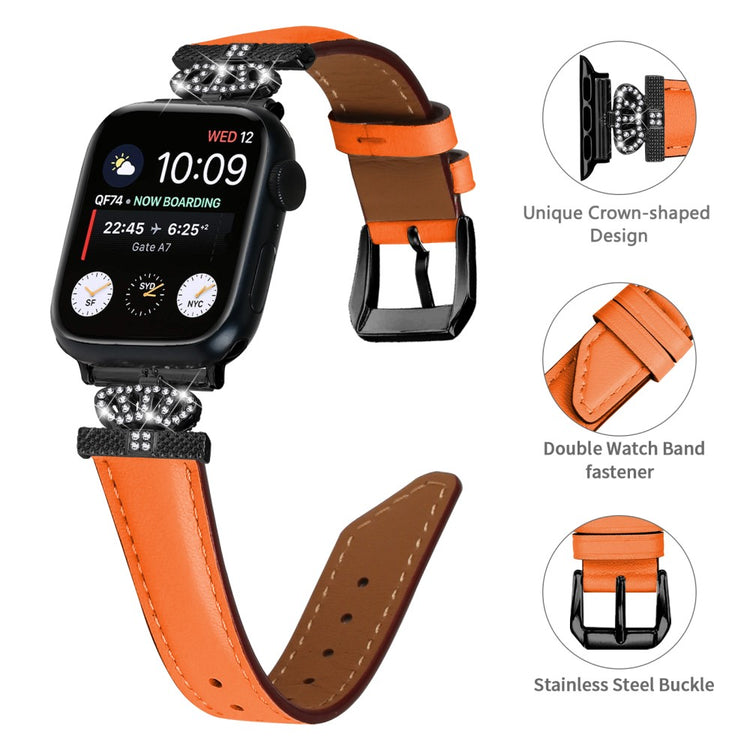 Flot Kunstlæder Og Rhinsten Universal Rem passer til Apple Smartwatch - Orange#serie_2