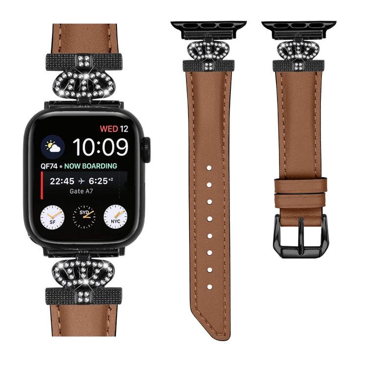 Flot Kunstlæder Og Rhinsten Universal Rem passer til Apple Smartwatch - Brun#serie_6