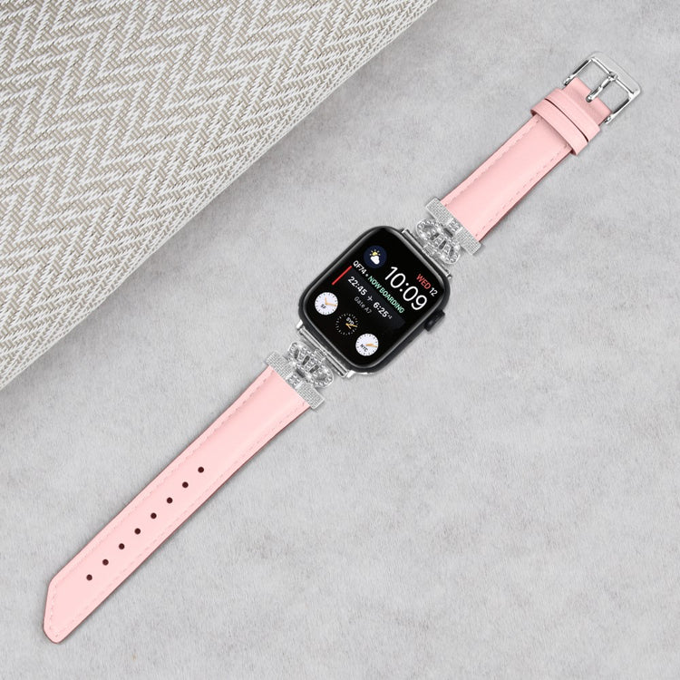 Smuk Kunstlæder Og Rhinsten Universal Rem passer til Apple Smartwatch - Pink#serie_3
