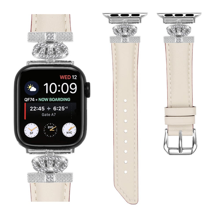 Smuk Kunstlæder Og Rhinsten Universal Rem passer til Apple Smartwatch - Hvid#serie_5