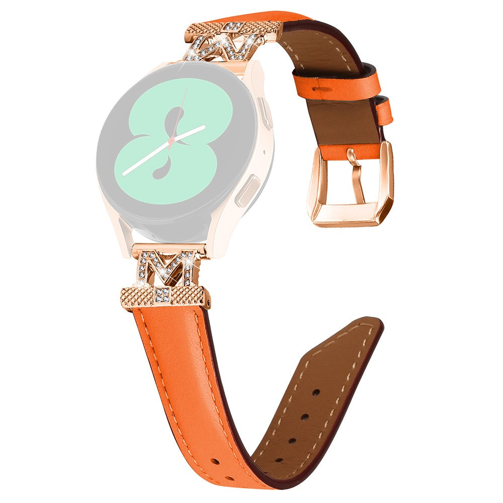 Fed รgte Lรฆder Og Rhinsten Universal Rem passer til Samsung Smartwatch - Orange#serie_1