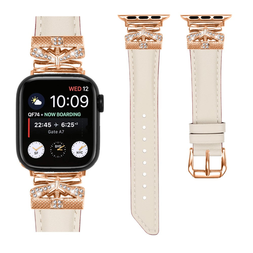 Solid Kunstlæder Og Rhinsten Universal Rem passer til Apple Smartwatch - Hvid#serie_5
