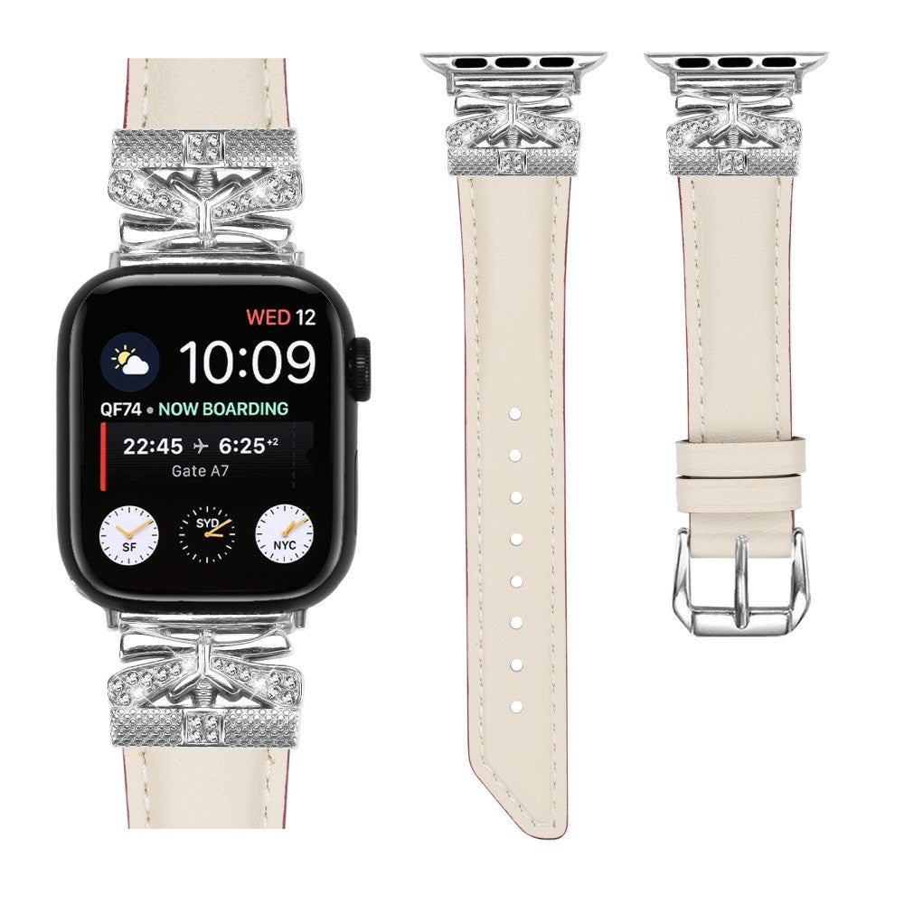 Cool Kunstlæder Og Rhinsten Universal Rem passer til Apple Smartwatch - Hvid#serie_5