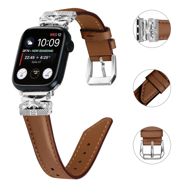 Cool Kunstlæder Og Rhinsten Universal Rem passer til Apple Smartwatch - Brun#serie_6