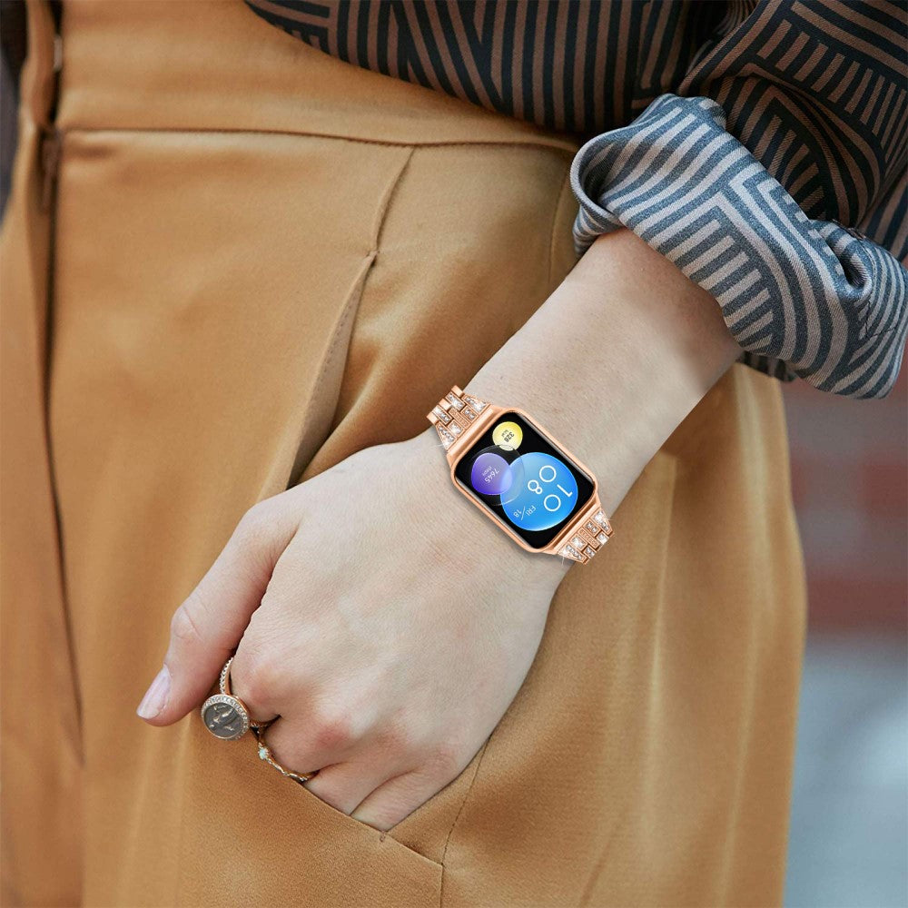 Xiaomi Smart Band 8 Pro Metal Watch Strap 2-Row Rhinestone 5-Bead Watchband - Rose Gold#serie_3