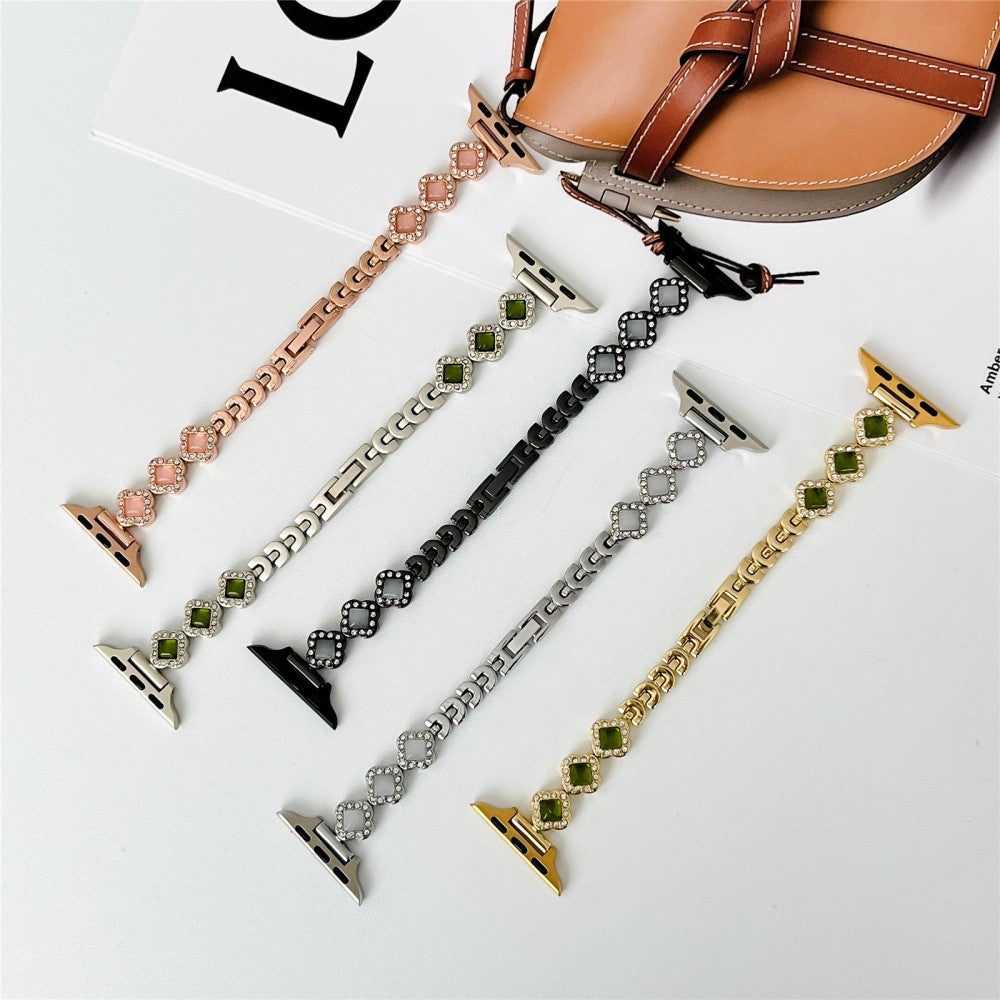 Apple Watch 49mm / 45mm / 44mm / 42mm Watch Strap Rhinestone Clover Band - Gold#serie_2