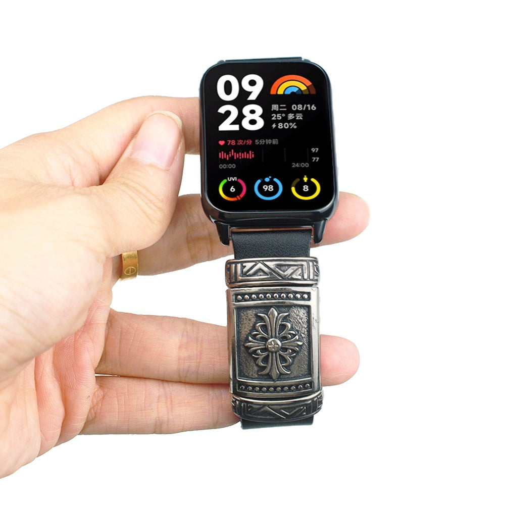 Xiaomi Smart Band 8 Pro Watch Strap Embossment Design Retro Vegan Leather Wrist Strap - Black#serie_1