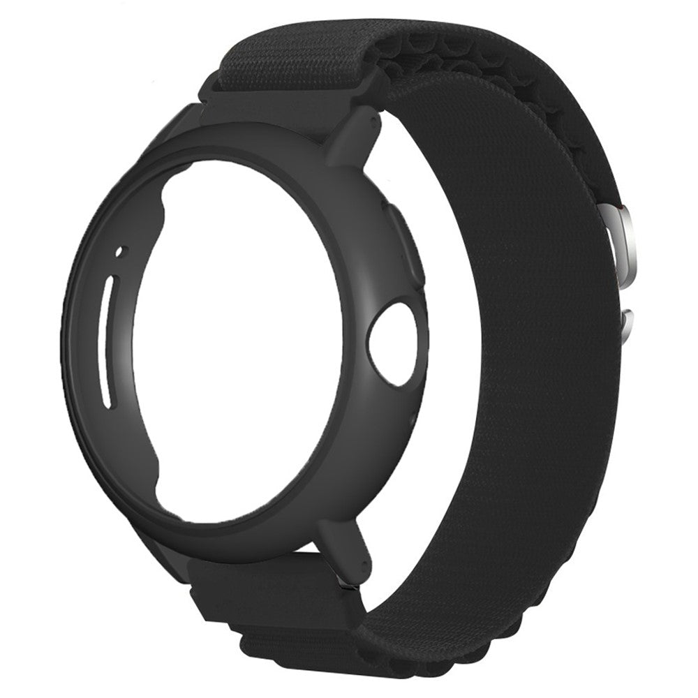 Google Pixel Watch / Pixel Watch 2 Watch Band Nylon Loop Wrist Strap with Watch Case - Black+Black Case#serie_3