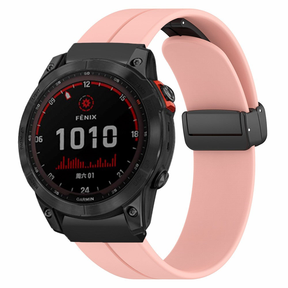 Garmin Fenix 7X / 6X / 5X Watch Strap Magnetic Buckle Silicone Band with 26mm Connector - Pink#serie_4