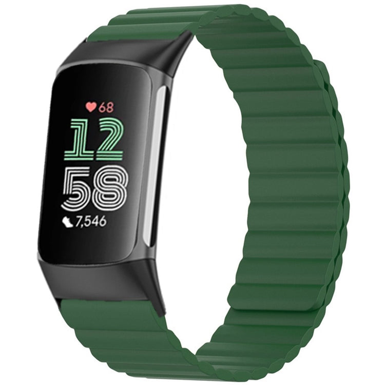 Fitbit Charge 6 / 5 Magnetic Watch Band Silicone Adjustable Wriststrap - Army Green#serie_7