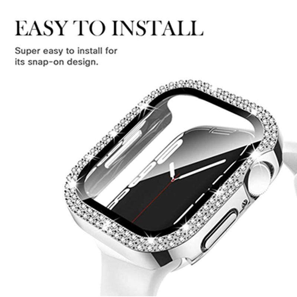 Apple Watch Series 9 8 7 45mm Watch Case Rhinestone Electroplating Watch Cover with Tempered Glass Film - Silver#serie_8