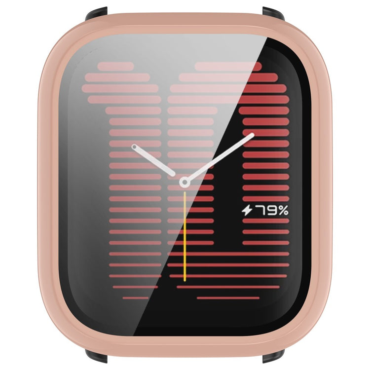 Rigtigt Godt Cover med Skærmbeskytter i Silikone og Glas passer til Amazfit Active - Pink#serie_5