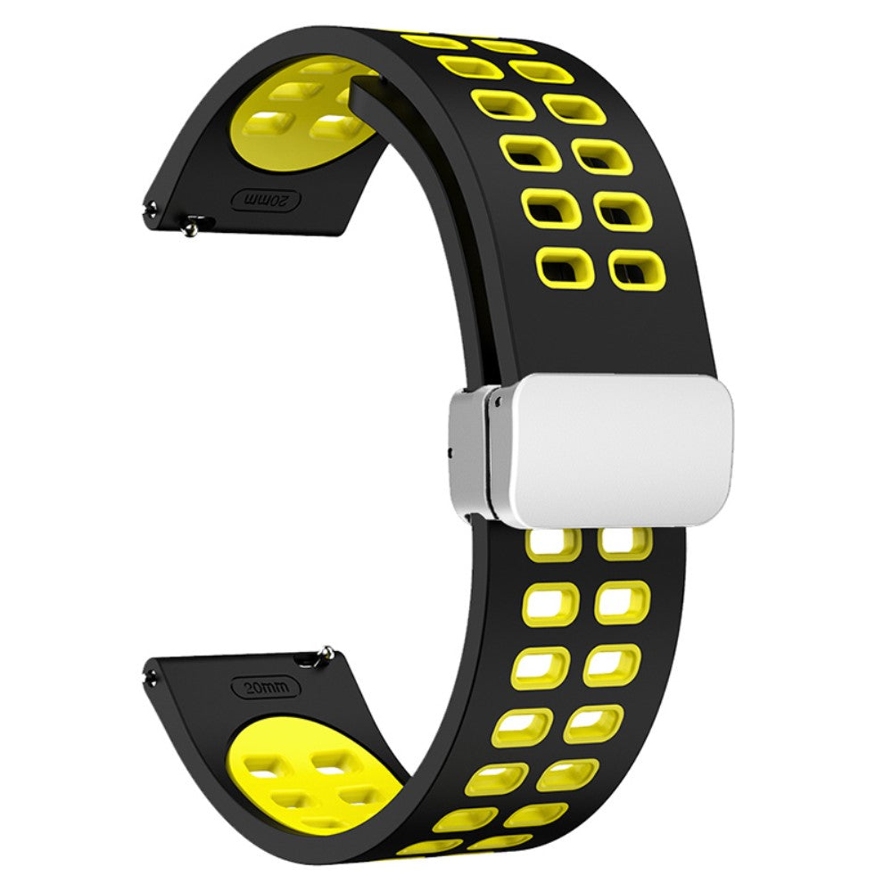 20mm Universal dual color silicone strap with silver buckle - Black / Yellow#serie_8
