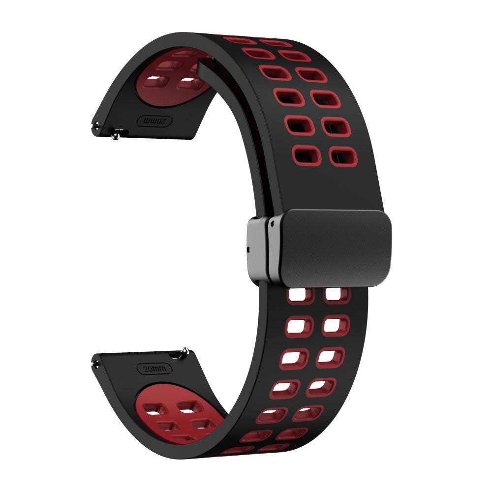 22mm Universal dual color silicone strap with black buckle - Black / Red#serie_8