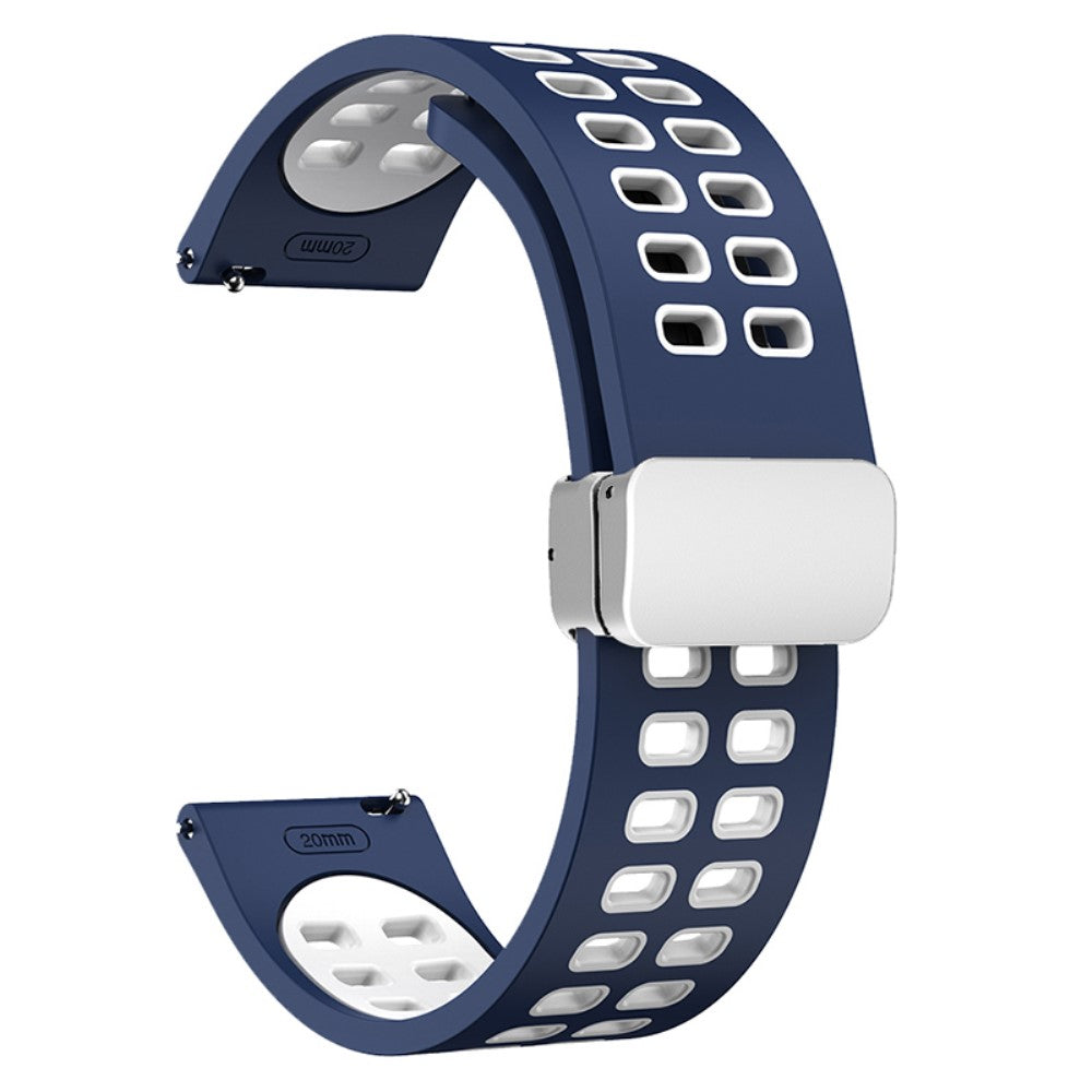 22mm Universal dual color silicone strap with silver buckle - Midnight Blue / White#serie_13
