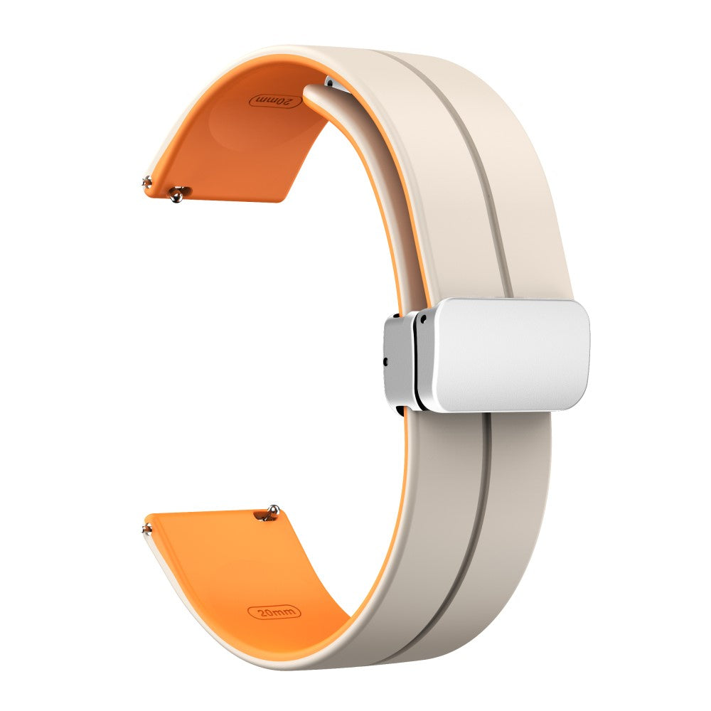 22mm Universal dual color silicone strap with silver buckle - Starlight / Orange#serie_12