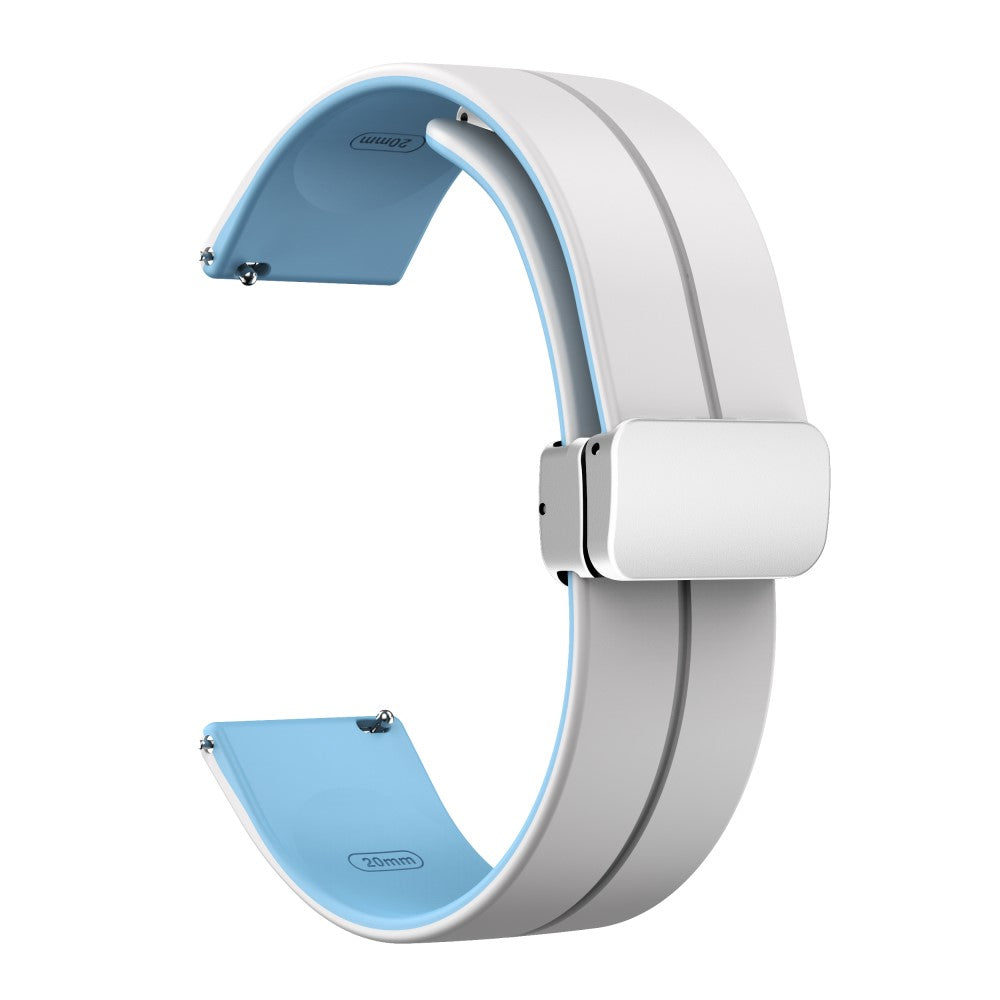 22mm Universal dual color silicone strap with silver buckle - White / Baby Blue#serie_2