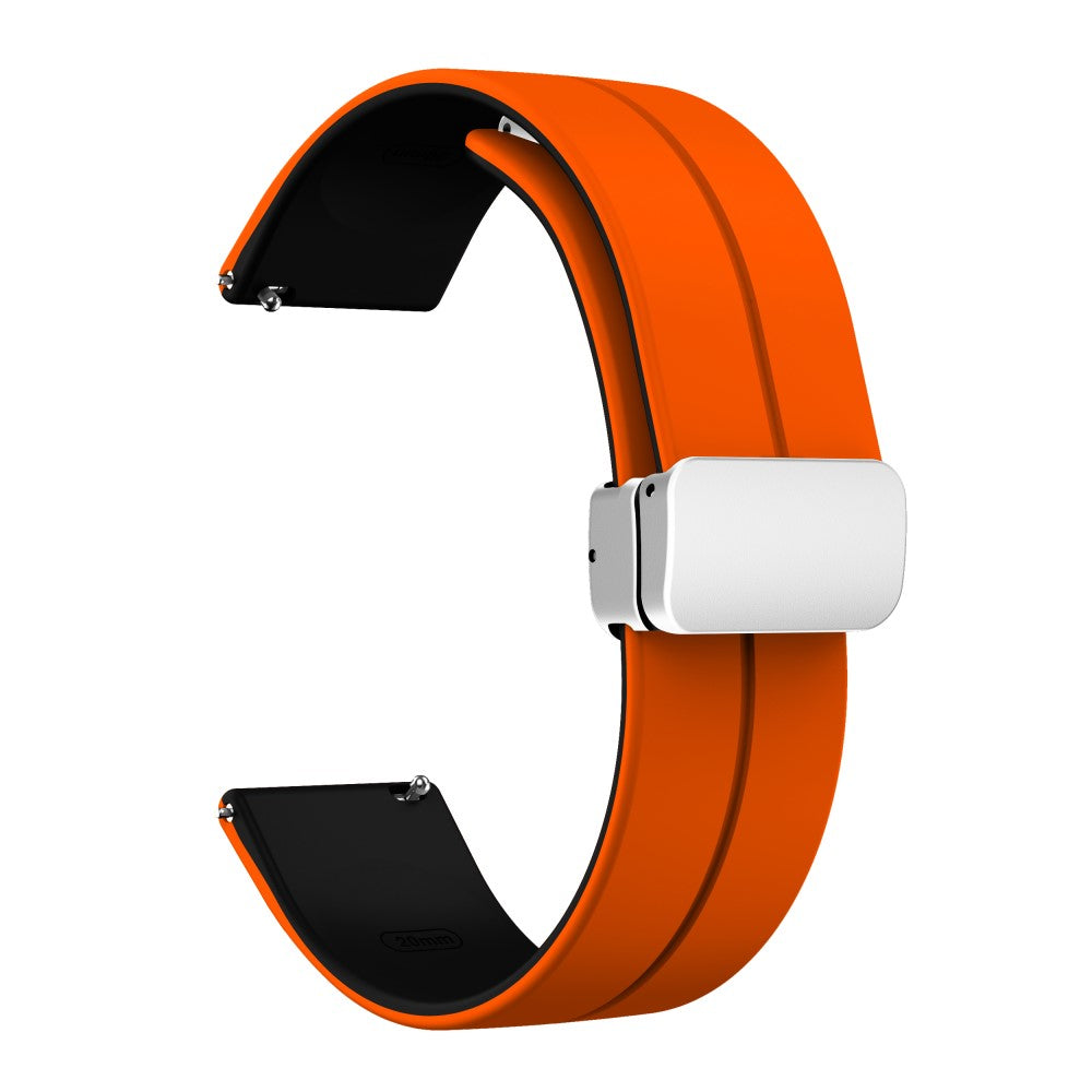 22mm Universal dual color silicone strap with silver buckle - Orange / Black#serie_3