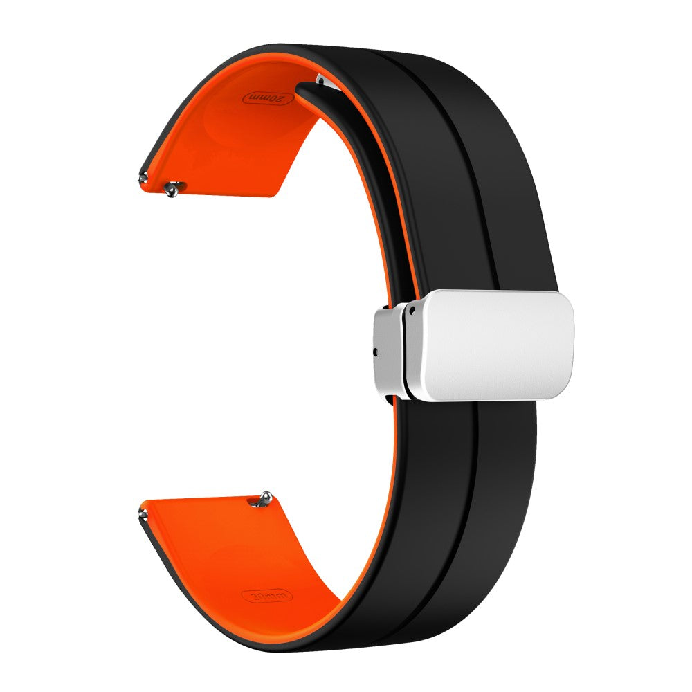22mm Universal dual color silicone strap with silver buckle - Black / Orange#serie_4