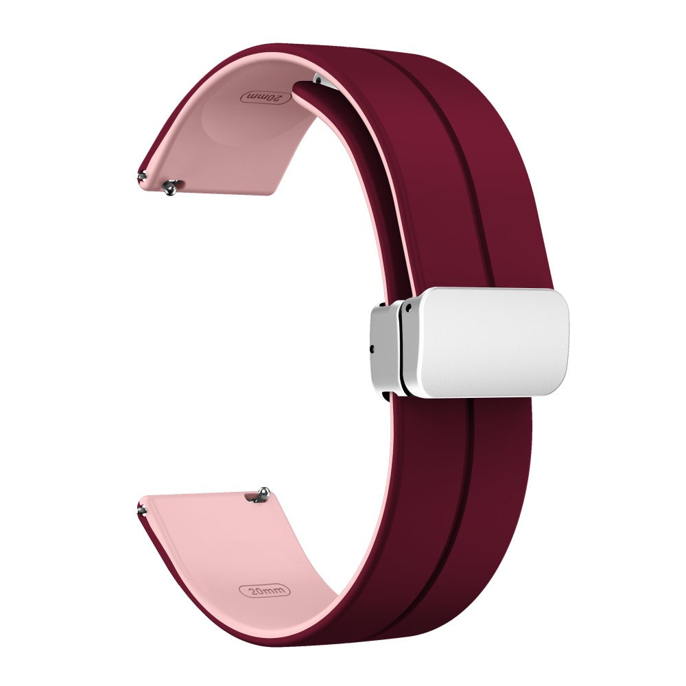 22mm Universal dual color silicone strap with silver buckle - Wine Red / Pink#serie_8