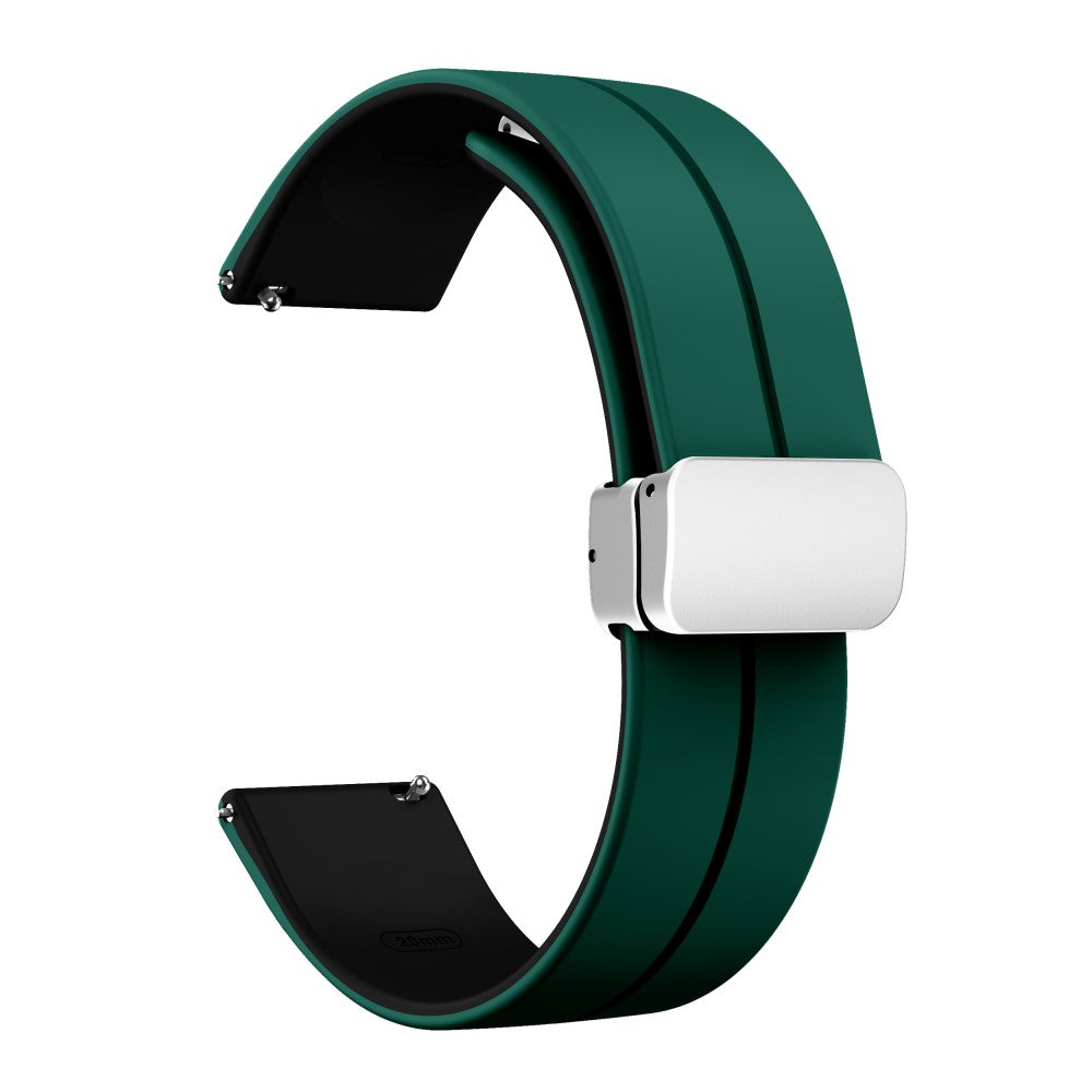 22mm Universal dual color silicone strap with silver buckle - Blackish Green / Black#serie_9