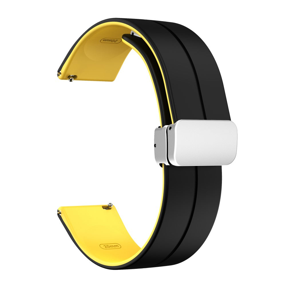 20mm Universal dual color silicone strap in silver buckle - Black / Yellow#serie_4
