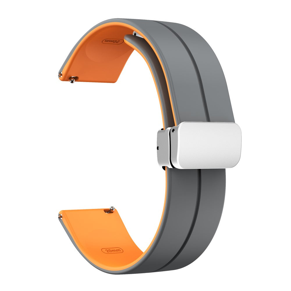 20mm Universal dual color silicone strap in silver buckle - Grey / Orange#serie_6