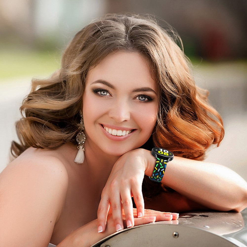 20mm Universal colorful pattern style silicone strap with black buckle - Black Rainbow#serie_1