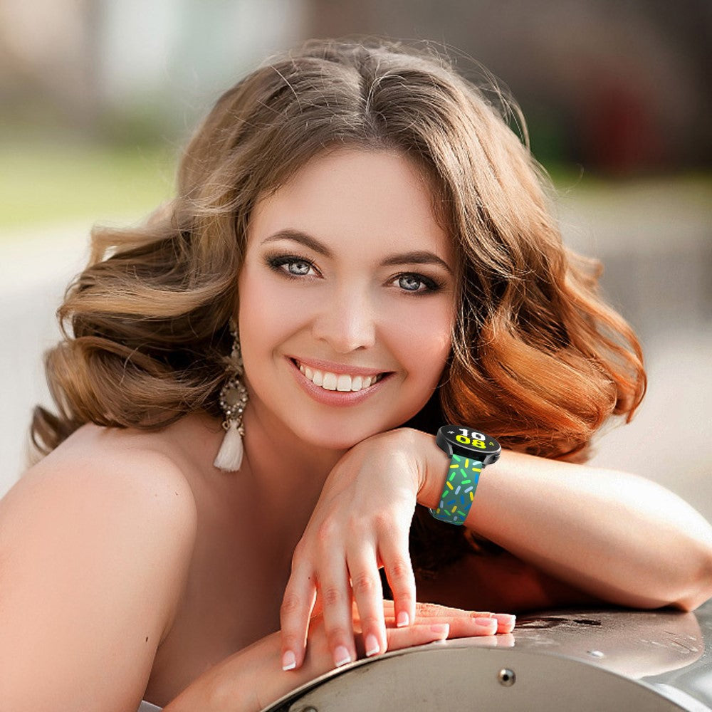 20mm Universal colorful pattern style silicone strap with black buckle - Green Rainbow#serie_7