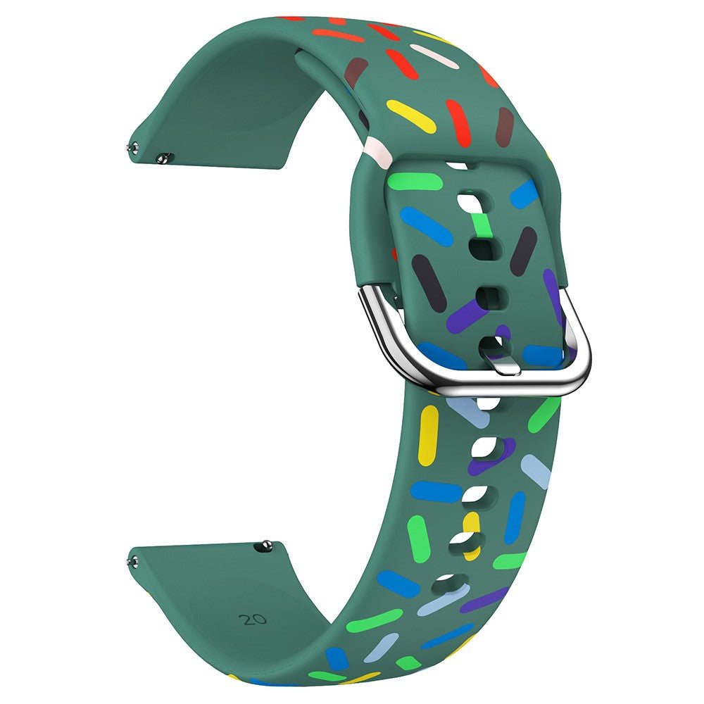 20mm Universal colorful pattern style silicone strap with black buckle - Green Rainbow#serie_7