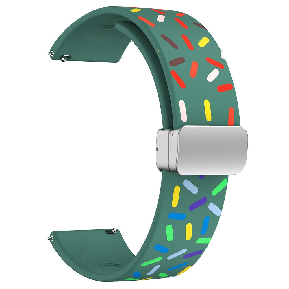 20mm Universal colorful pattern style silicone strap with silver buckle - Green Rainbow#serie_7