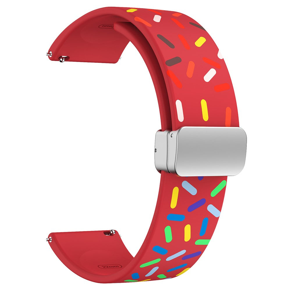20mm Universal colorful pattern style silicone strap with silver buckle - Red  Rainbow#serie_9