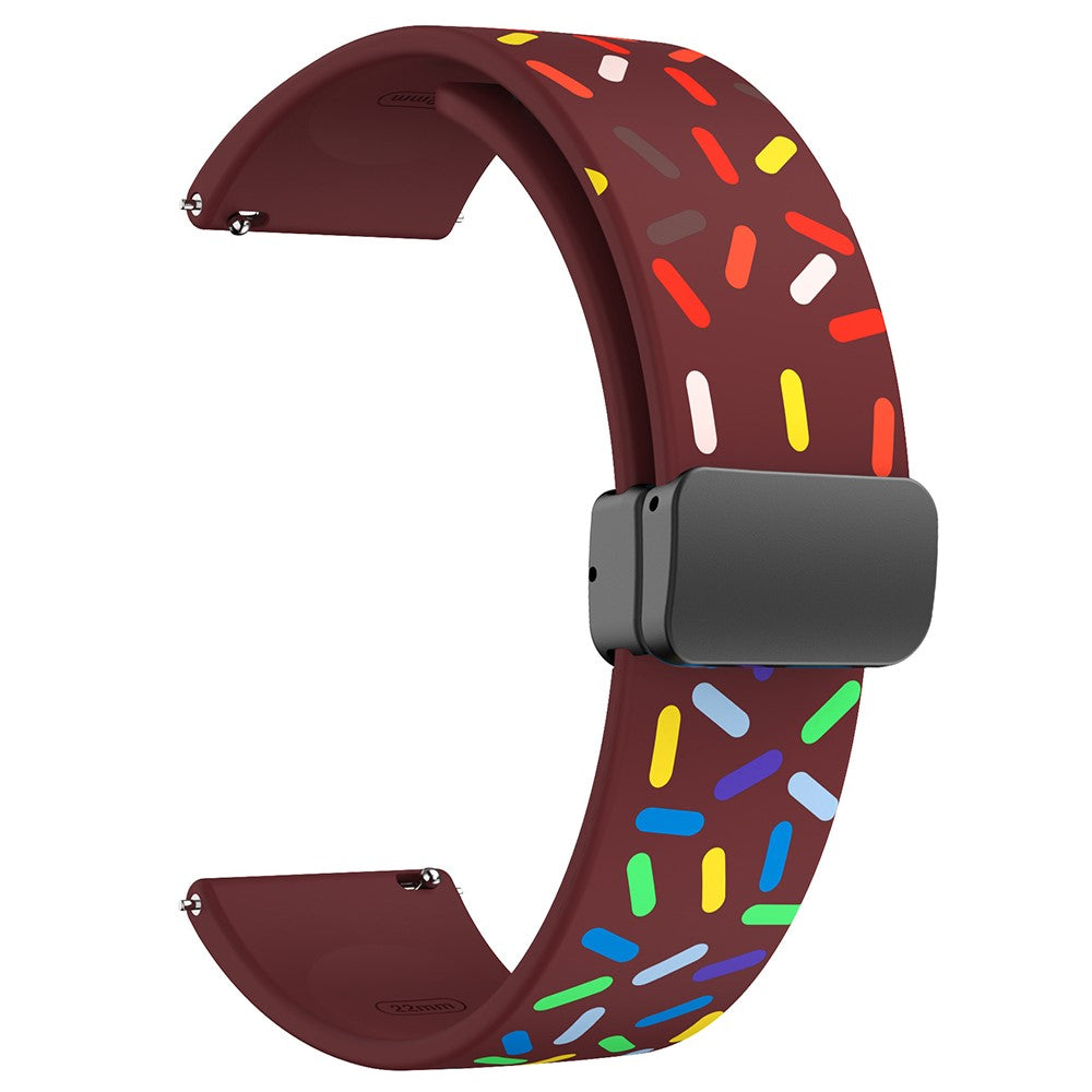 20mm Universal colorful pattern style silicone strap with black buckle - Wine Red Rainbow#serie_6