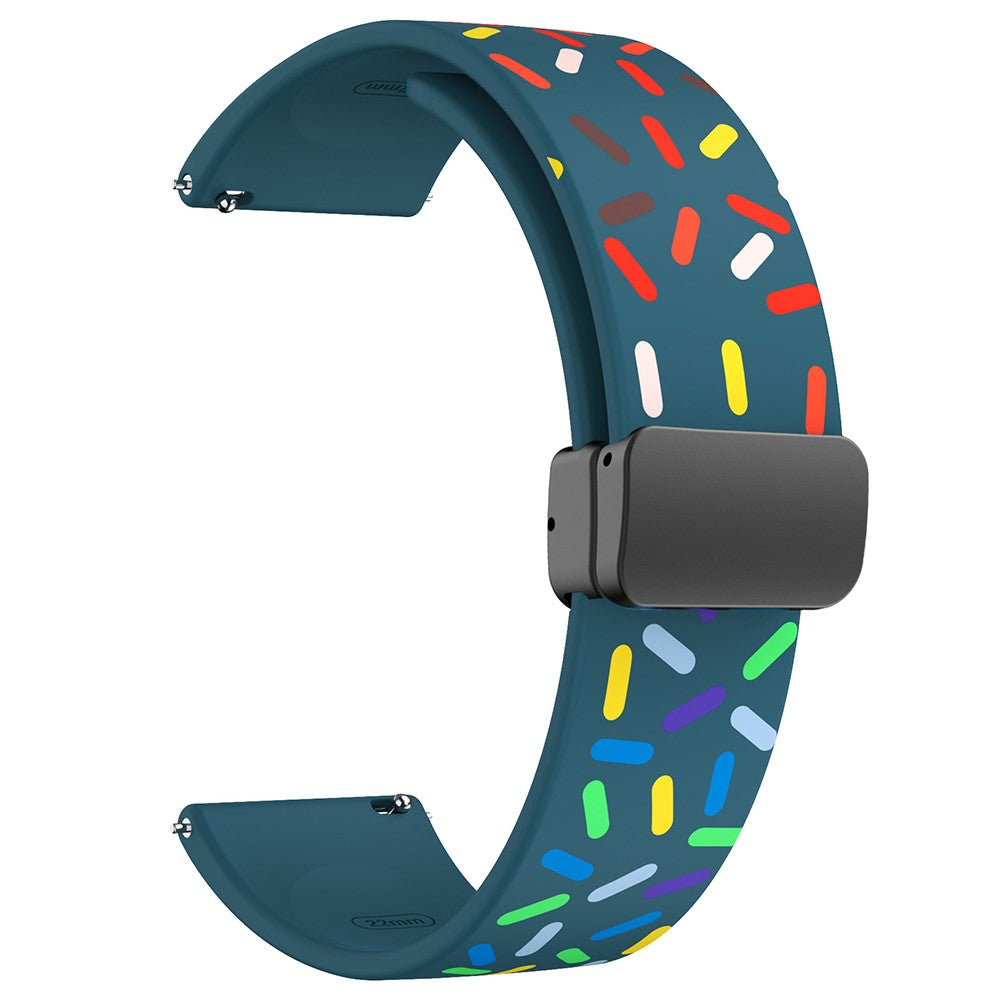 20mm Universal colorful pattern style silicone strap with black buckle - Blackish Green Rainbow#serie_8