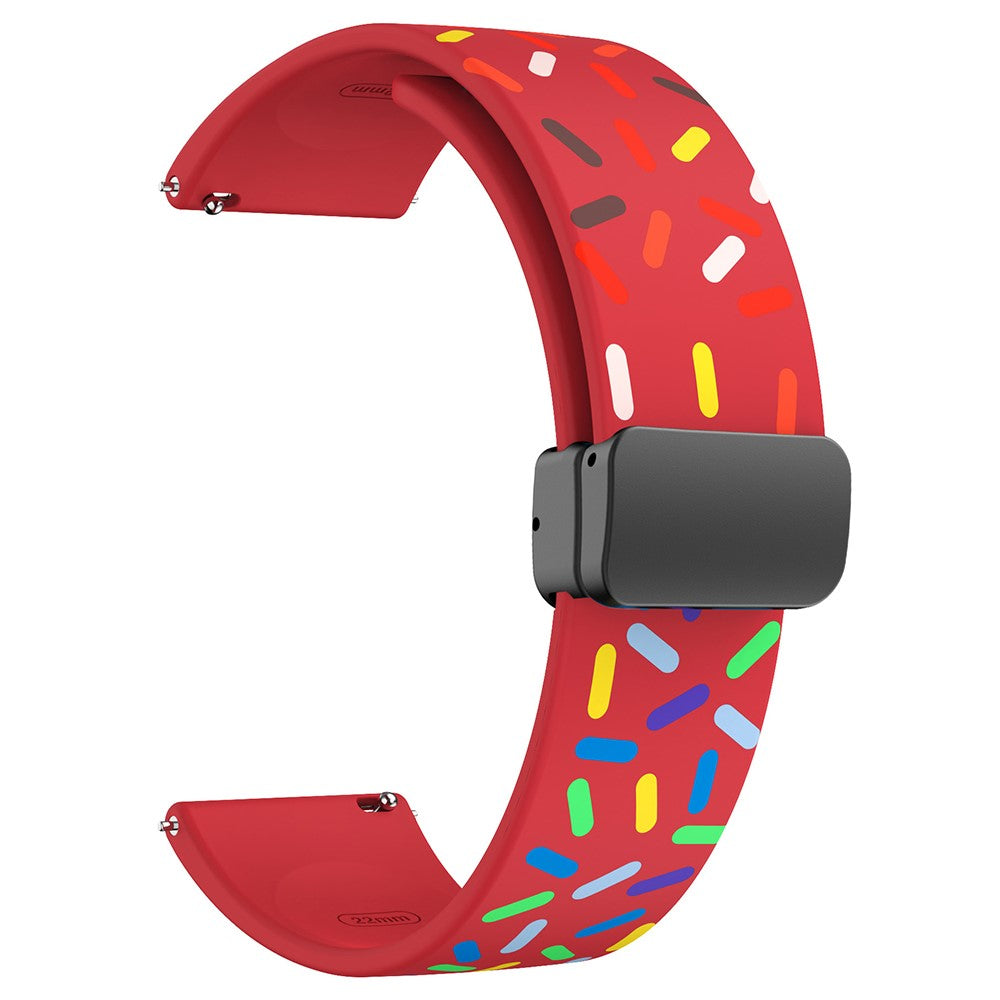20mm Universal colorful pattern style silicone strap with black buckle - Red Rainbow#serie_9