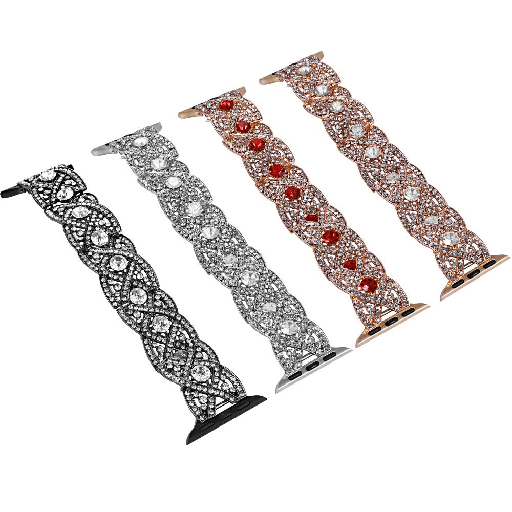 Super Cool Metal Og Rhinsten Universal Rem passer til Apple Smartwatch - Rød#serie_2