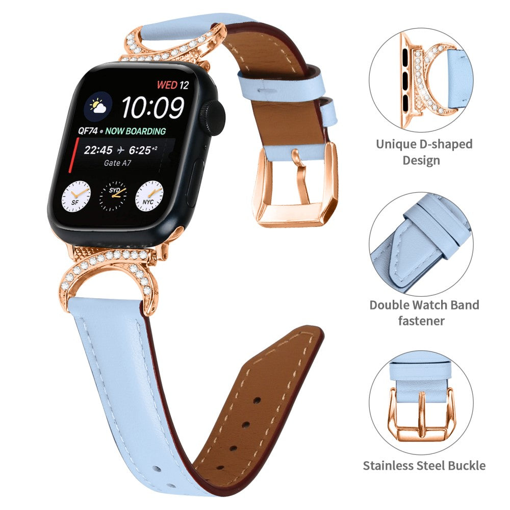 Meget Fint Ægte Læder Universal Rem passer til Apple Smartwatch - Blå#serie_4