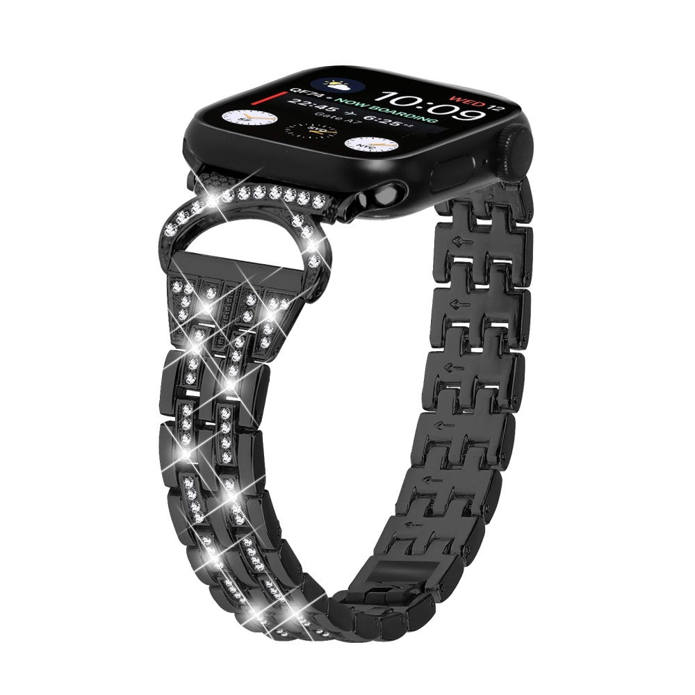 Super Sejt Metal Og Rhinsten Universal Rem passer til Apple Smartwatch - Sort#serie_1