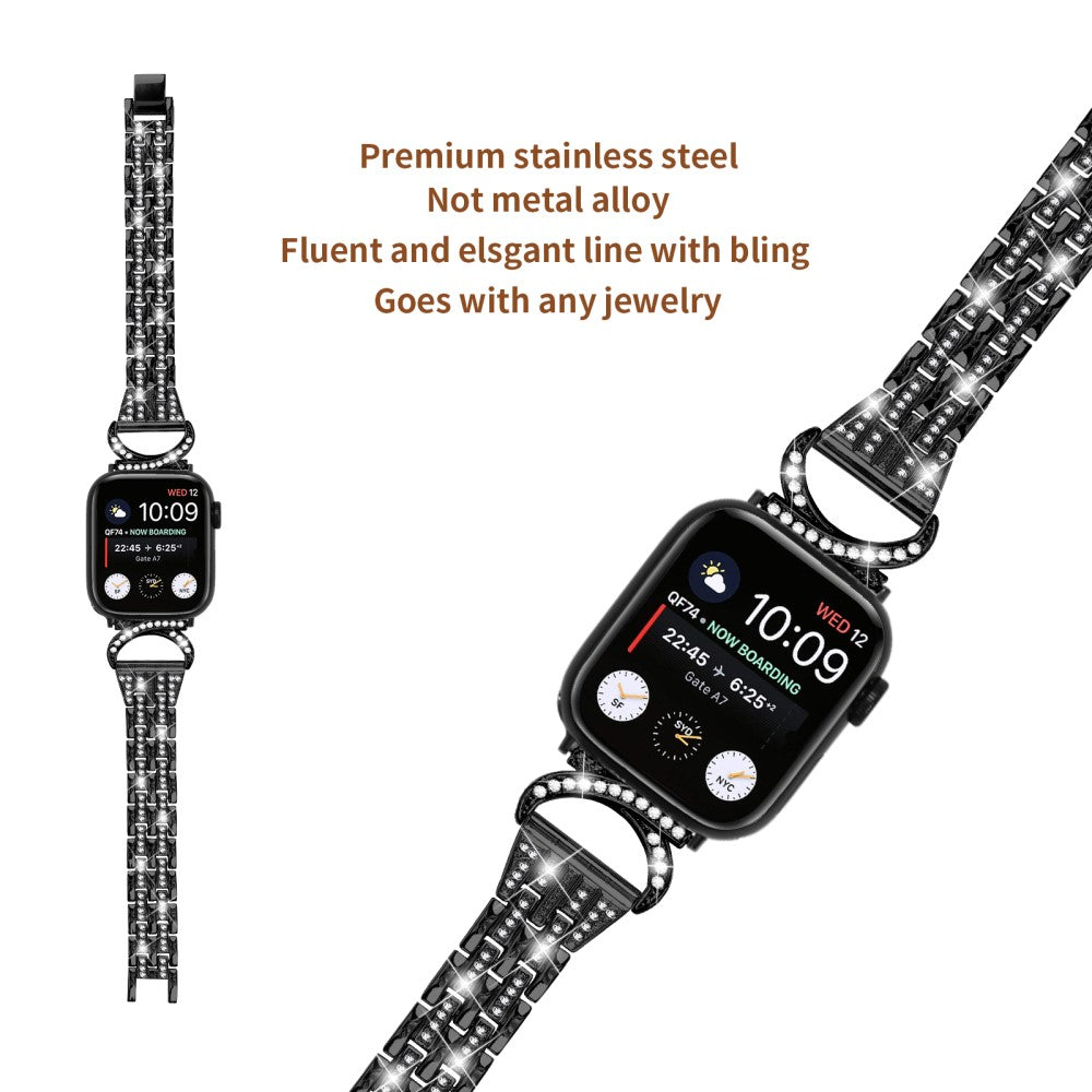 Super Sejt Metal Og Rhinsten Universal Rem passer til Apple Smartwatch - Sort#serie_1