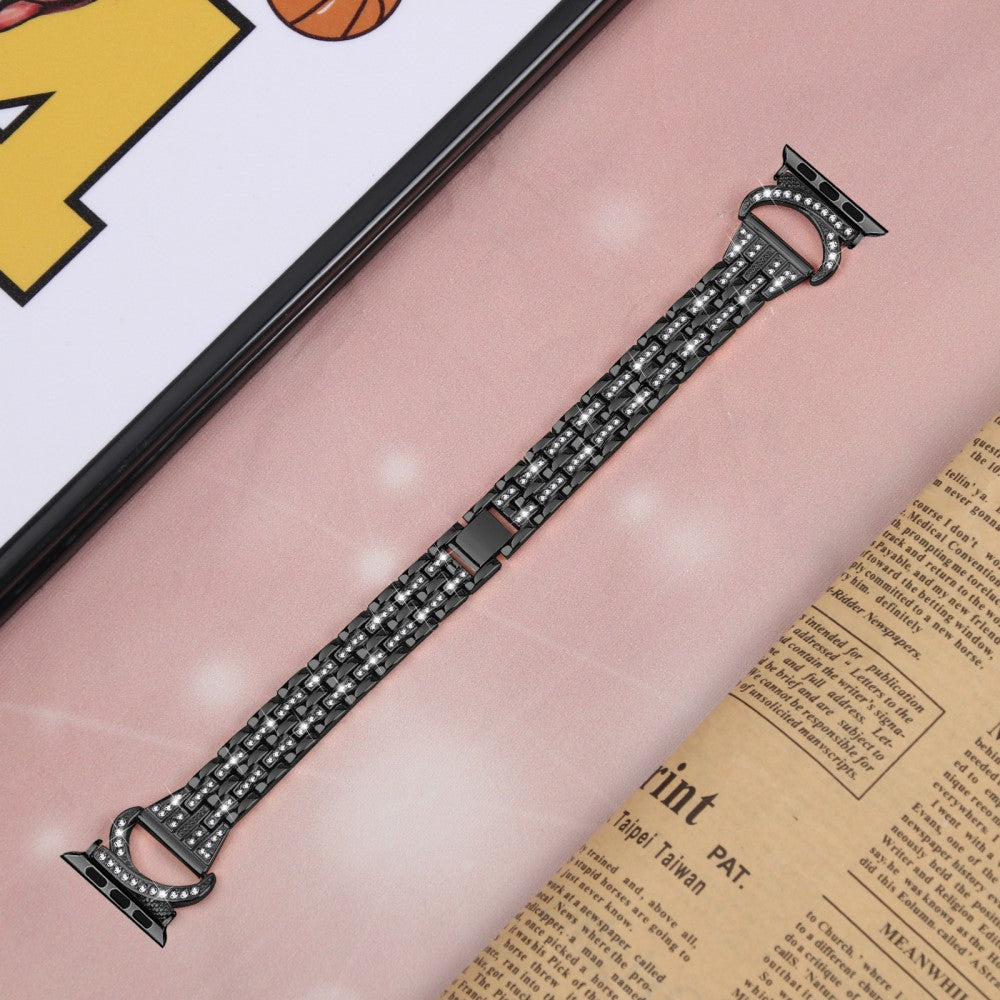 Super Sejt Metal Og Rhinsten Universal Rem passer til Apple Smartwatch - Sort#serie_1