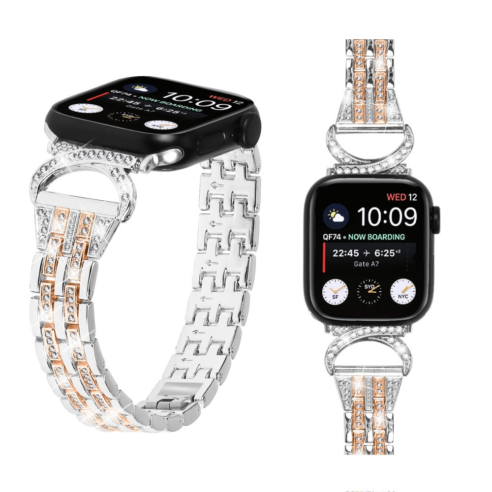 Super Sejt Metal Og Rhinsten Universal Rem passer til Apple Smartwatch - Sølv#serie_3