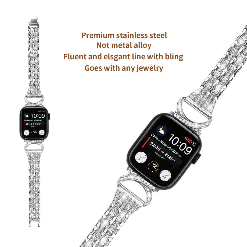 Super Sejt Metal Og Rhinsten Universal Rem passer til Apple Smartwatch - Sølv#serie_4