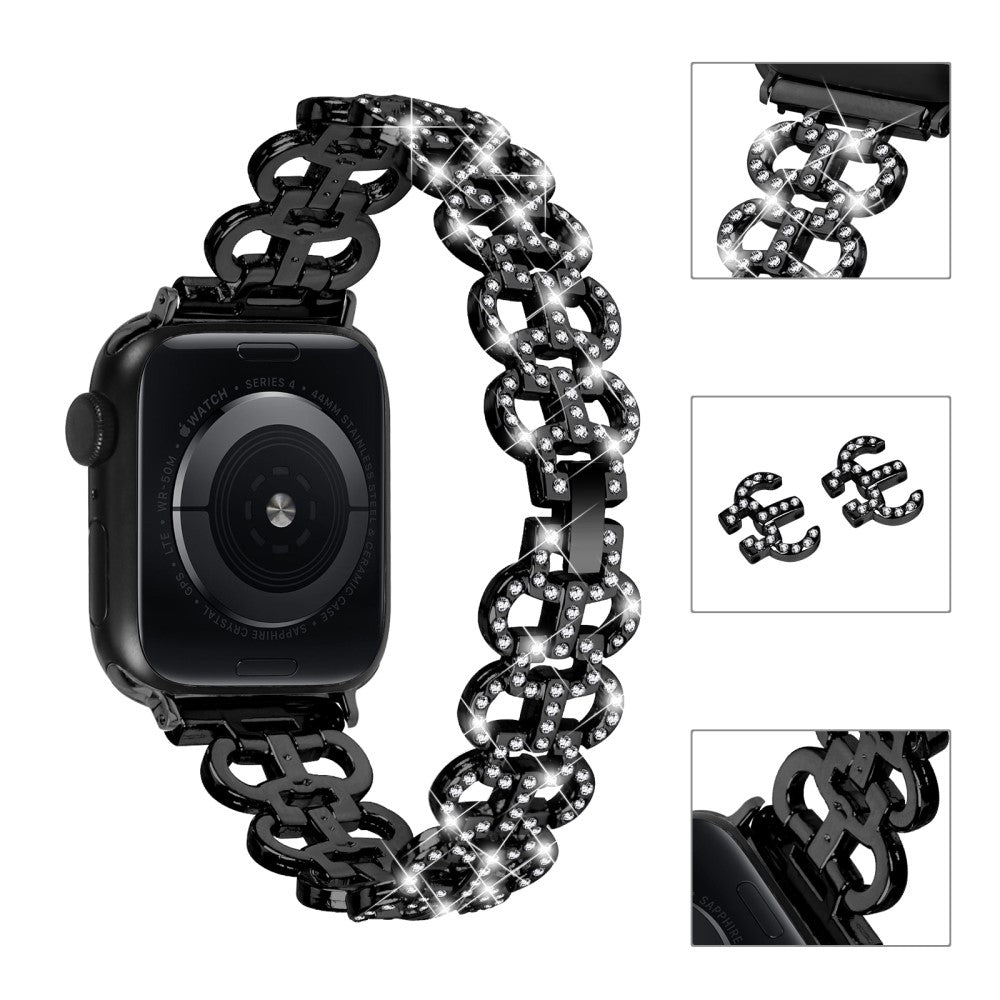 Super Smuk Metal Og Rhinsten Universal Rem passer til Apple Smartwatch - Sort#serie_1