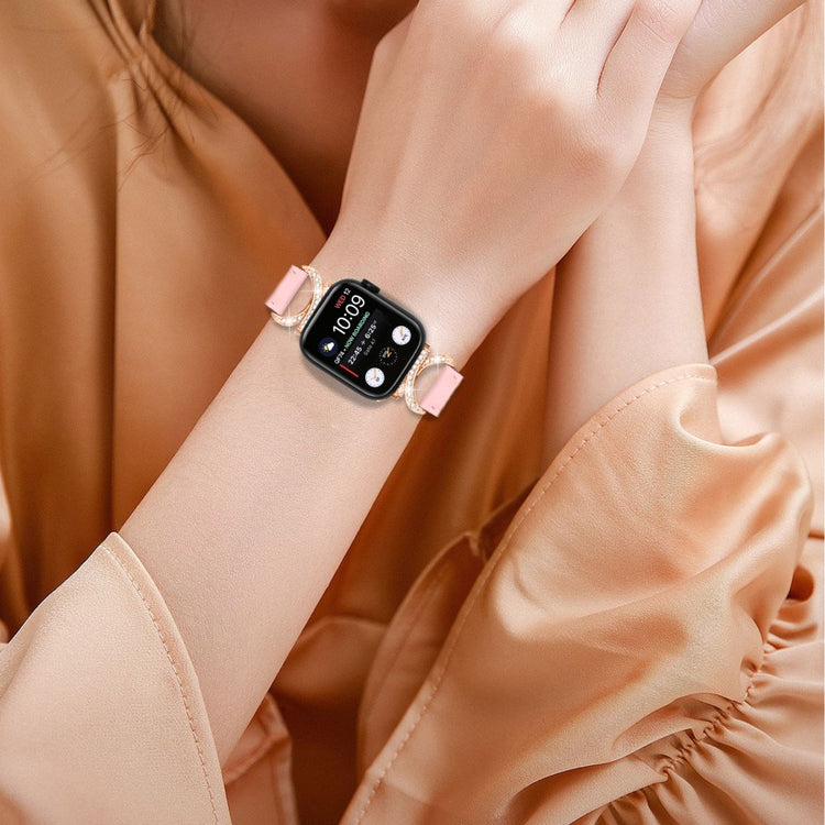 Mega Slidstærk Ægte Læder Universal Rem passer til Apple Smartwatch - Pink#serie_2