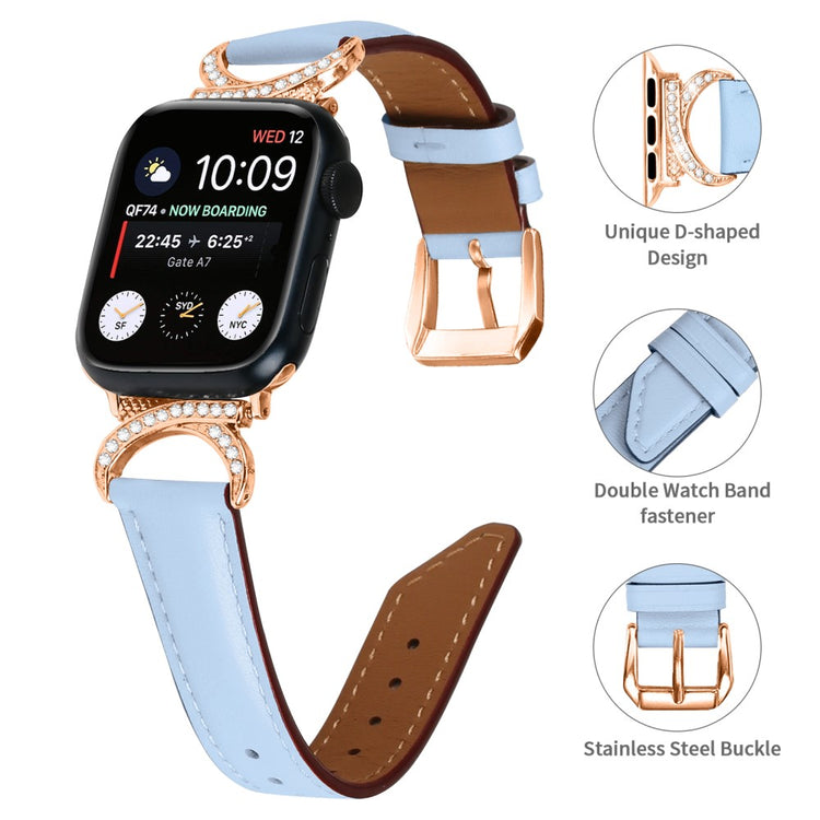 Mega Slidstærk Ægte Læder Universal Rem passer til Apple Smartwatch - Blå#serie_4